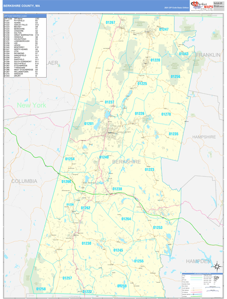 Berkshire County, MA Wall Map Basic Style by MarketMAPS