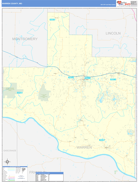 Warren County Mo Map Warren County, MO Carrier Route Wall Map Basic Style by MarketMAPS