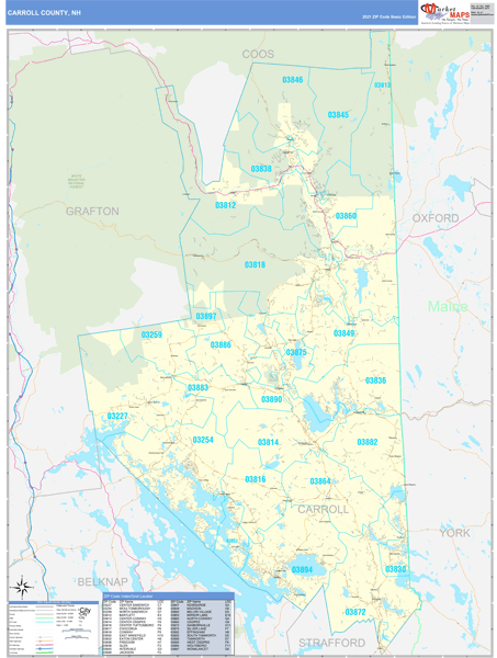 Carroll County, NH Wall Map Basic Style by MarketMAPS