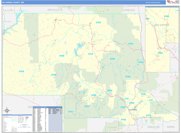 Rio Arriba County, NM Zip Code Wall Map Basic Style by MarketMAPS