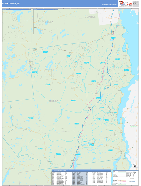 Essex County Ny Zip Code Wall Map Basic Style By Marketmaps 8940