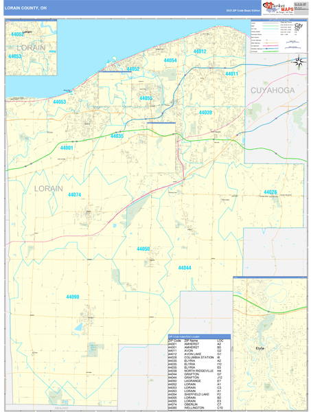 Lorain County, OH Wall Map Basic Style by MarketMAPS