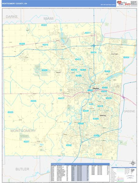 Montgomery County Oh Zip Code Wall Map Basic Style By Marketmaps