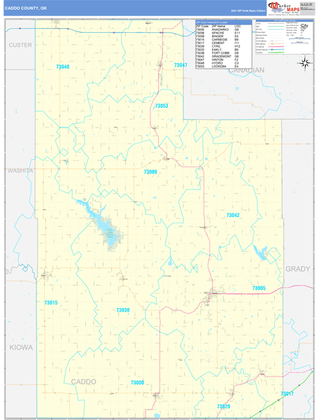 Caddo County, OK Wall Map Basic Style by MarketMAPS