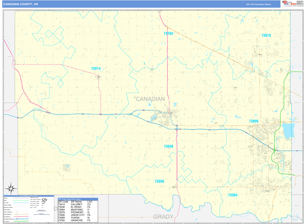 Canadian County, OK Wall Map Basic Style by MarketMAPS