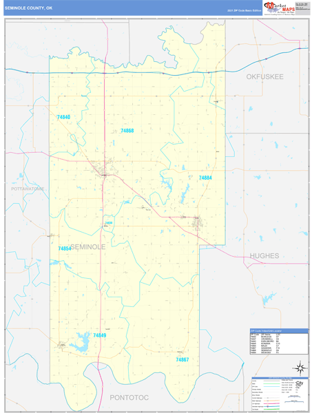 Seminole County, OK Zip Code Wall Map Basic Style by MarketMAPS