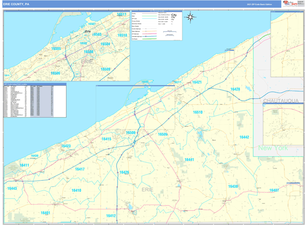 Erie Pa Zip Code Map Erie County, Pa Zip Code Wall Map Basic Style By Marketmaps - Mapsales