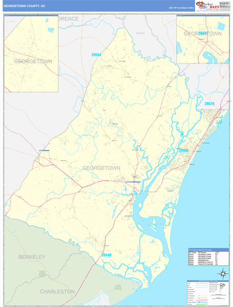 Georgetown County, SC Zip Code Wall Map Basic Style by MarketMAPS
