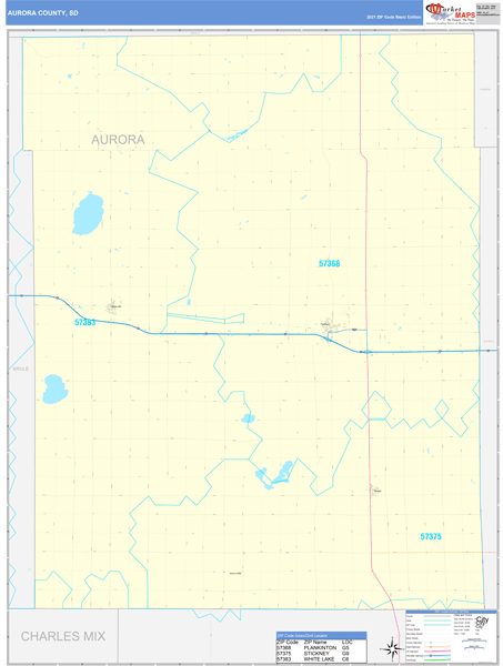 Aurora County, SD Zip Code Wall Map Basic Style by MarketMAPS