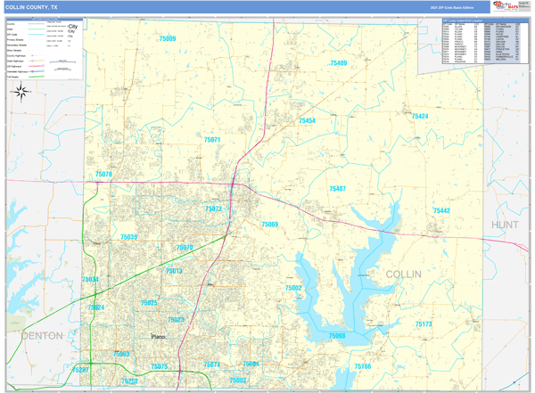 Collin County Zip Code Map Collin County, Tx Zip Code Wall Map Basic Style By Marketmaps - Mapsales