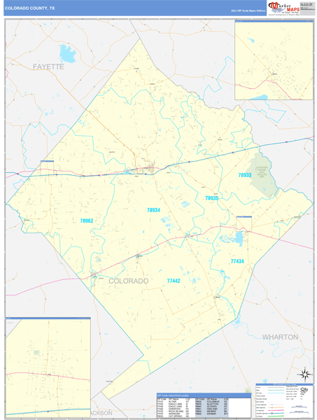 Colorado County, TX Wall Map Basic Style by MarketMAPS