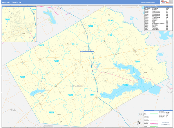  Navarro  County  TX  Wall Map  Basic Style by MarketMAPS