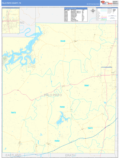 Palo Pinto County Tx Wall Map Basic Style By Marketmaps 4573