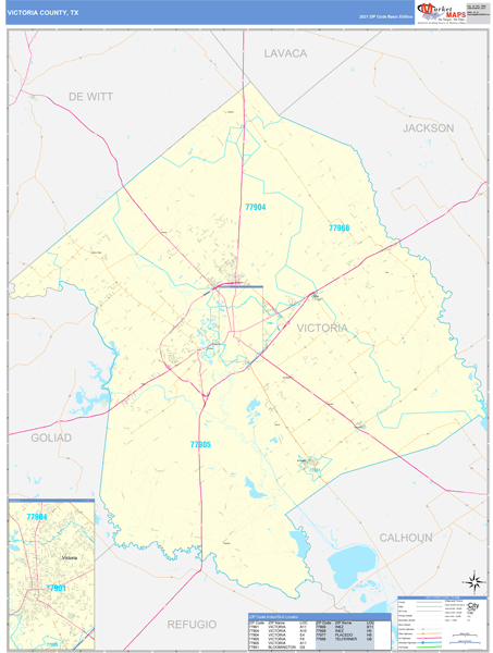 Victoria County, TX Wall Map Basic Style by MarketMAPS