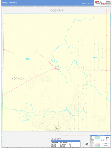 Yoakum County, TX Wall Map Basic Style by MarketMAPS