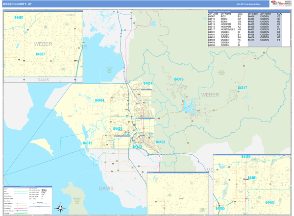 Weber County UT Zip Code Wall Map Basic Style by MarketMAPS