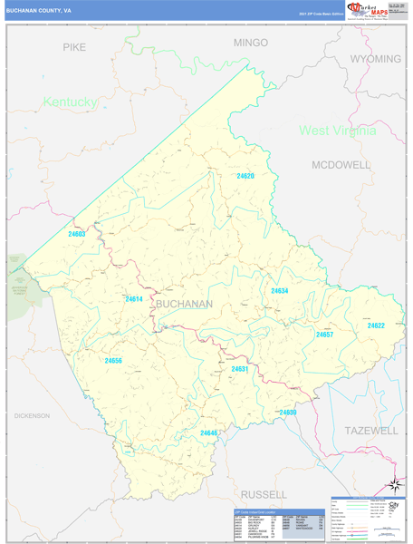 Buchanan County, VA Wall Map Basic Style by MarketMAPS