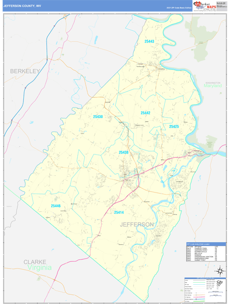 Jefferson County, WV Zip Code Wall Map Basic Style by MarketMAPS