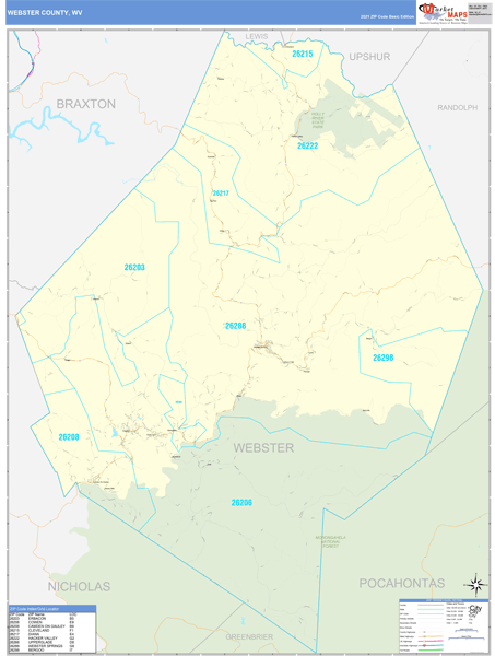 Webster County, WV Wall Map Basic Style by MarketMAPS