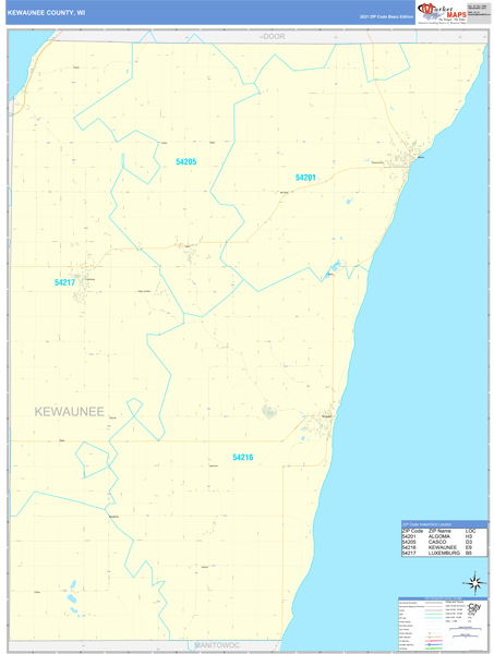 Kewaunee County Wi Wall Map Basic Style By Marketmaps 5822