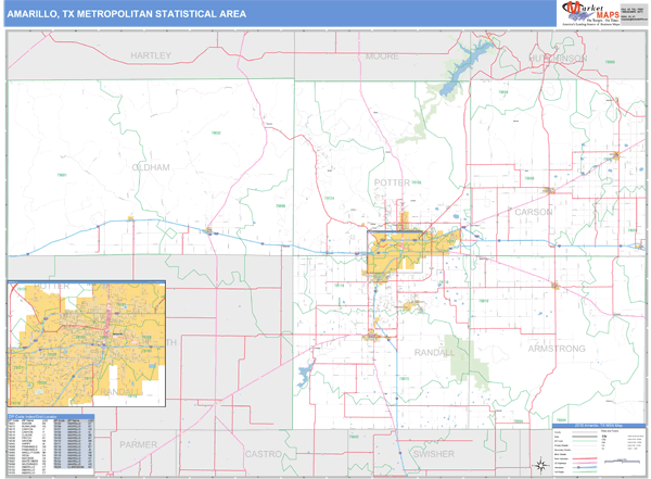 Amarillo Tx Metro Area Zip Code Wall Map Basic Style By Marketmaps