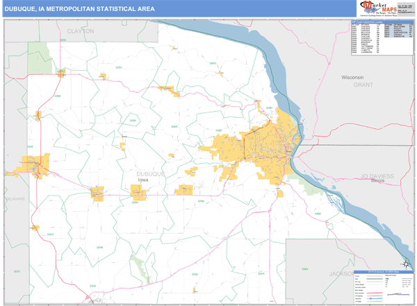 Dubuque, Ia Metro Area Wall Map Basic Style By Marketmaps