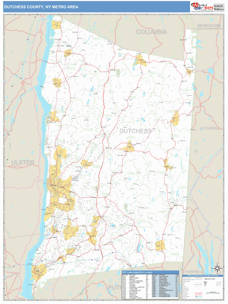 Dutchess County, NY Metro Area Wall Map Basic Style by MarketMAPS