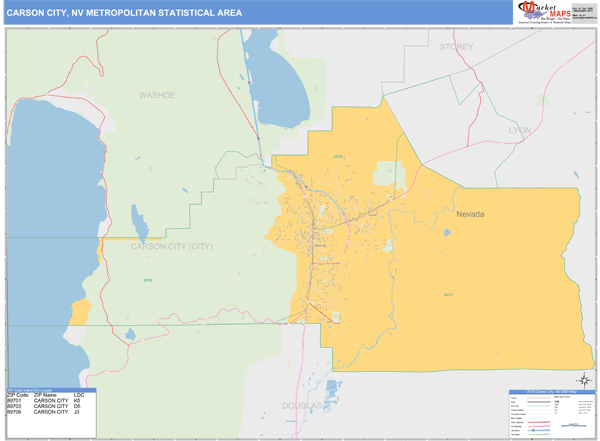 carson-city-nv-metro-area-zip-code-wall-map-basic-style-by-marketmaps