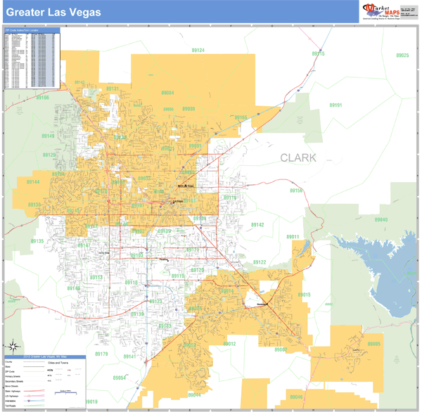 Greater Las Vegas, Nv Metro Area Wall Map Basic Style By Marketmaps