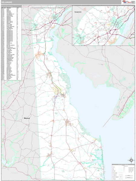 Delaware Zip Code Wall Map Premium Style By MarketMAPS   Dec7hf Business 