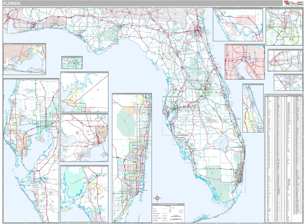 Florida Wall Map Premium Style by MarketMAPS