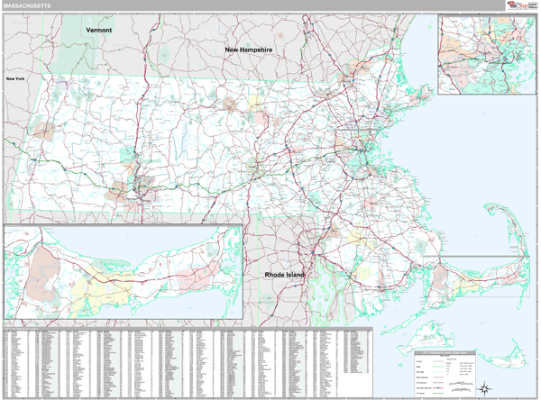 Massachusetts Zip Code Wall Map Maps Com Com 0273
