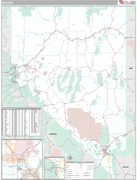 Nevada Zip Code Wall Map Premium Style By Marketmaps 3519