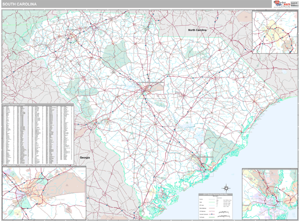 South Carolina Zip Code Wall Map Premium Style By Marketmaps