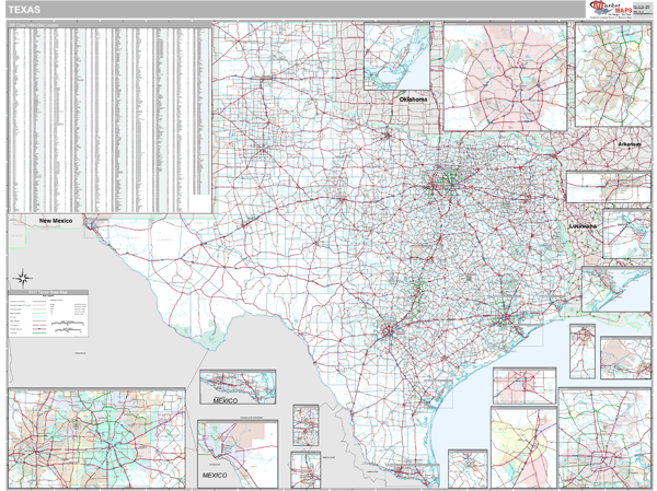 Texas Zip Code Wall Map Premium Style by MarketMAPS