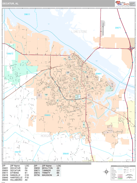 Decatur Alabama Wall Map (Premium Style) by MarketMAPS