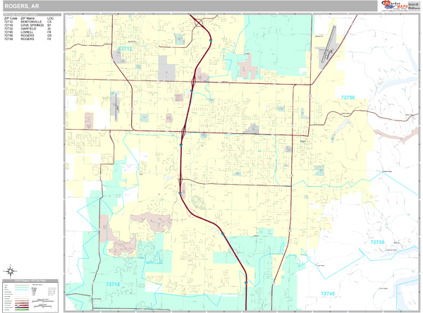 Rogers Arkansas Wall Map (Premium Style) by MarketMAPS