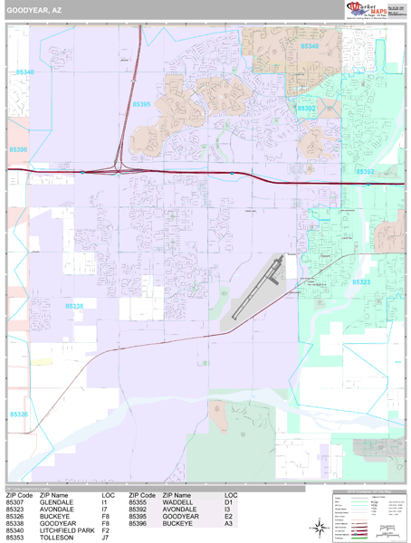 Goodyear Arizona Wall Map (Premium Style) by MarketMAPS