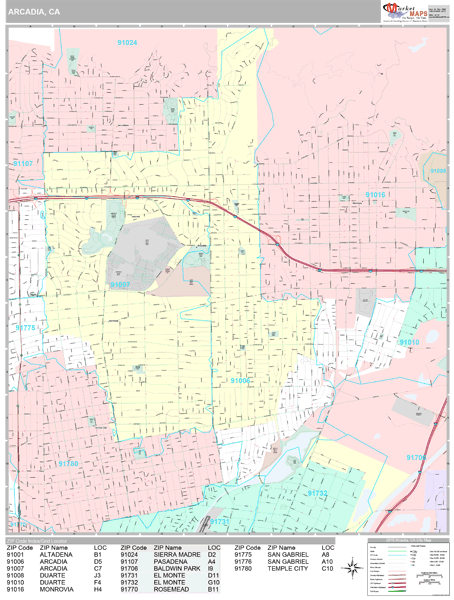 Arcadia California Wall Map (Premium Style) by MarketMAPS