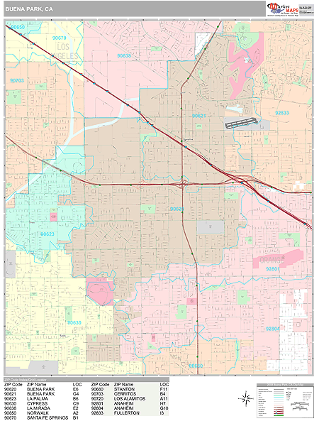 Buena Park California Wall Map (Premium Style) by MarketMAPS