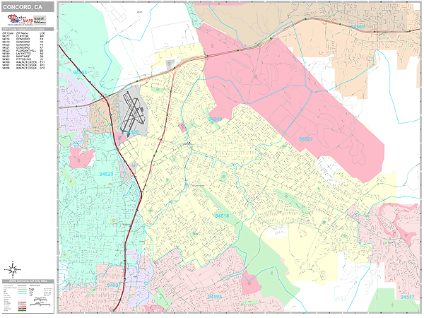 Concord California Zip Code Wall Map (Premium Style) by MarketMAPS