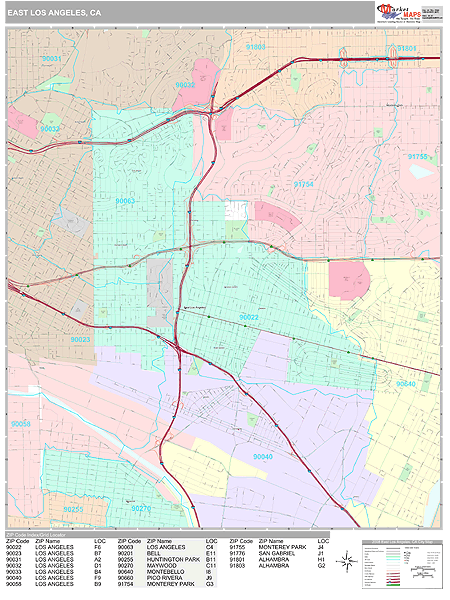 East Los Angeles California Wall Map (Premium Style) by MarketMAPS