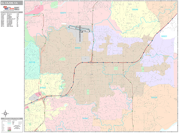 El Cajon California Wall Map (Premium Style) by MarketMAPS