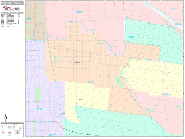 Huntington Park California Wall Map (Premium Style) by MarketMAPS