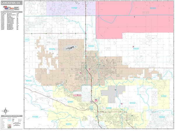 Lancaster California Zip Code Wall Map (Premium Style) by MarketMAPS