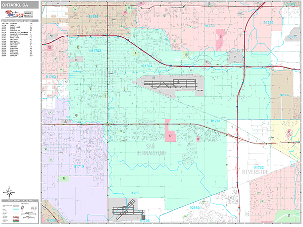 Ontario California Wall Map (Premium Style) by MarketMAPS