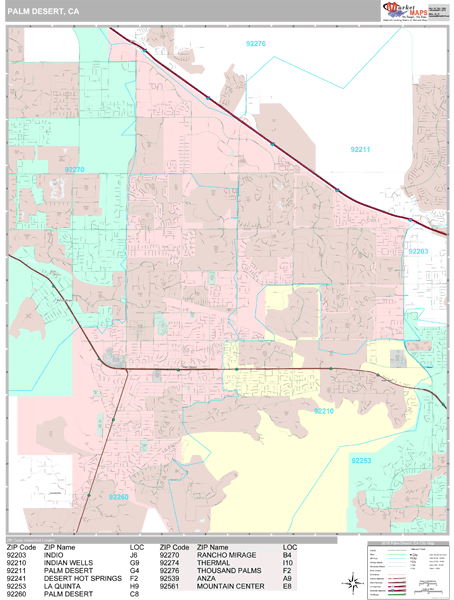 Palm Desert California Wall Map (Premium Style) by MarketMAPS