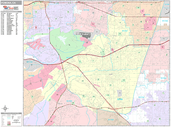 Pomona California Wall Map (Premium Style) by MarketMAPS