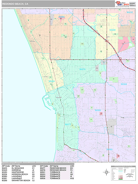 Redondo Beach California Wall Map (Premium Style) by MarketMAPS
