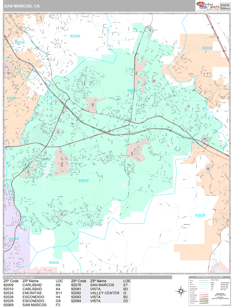 San Marcos California Wall Map (Premium Style) by MarketMAPS